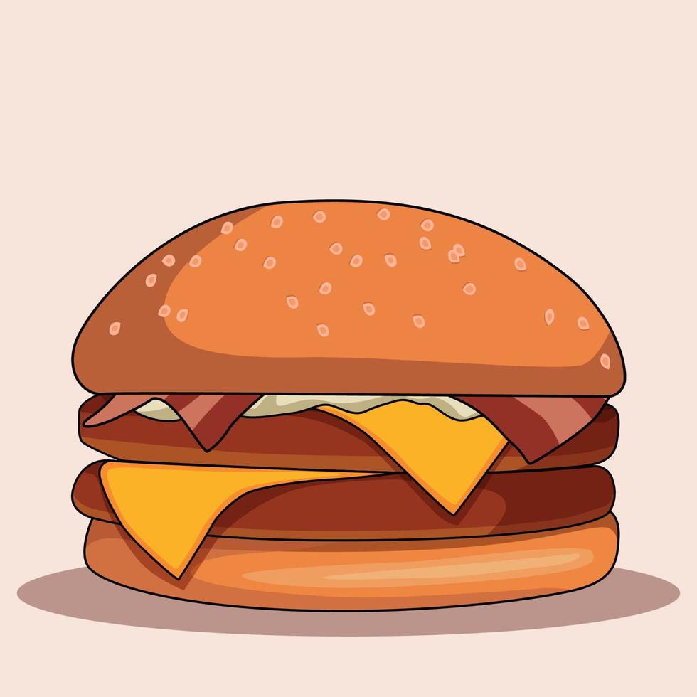 tasty Burger with meat . Vector isolated object