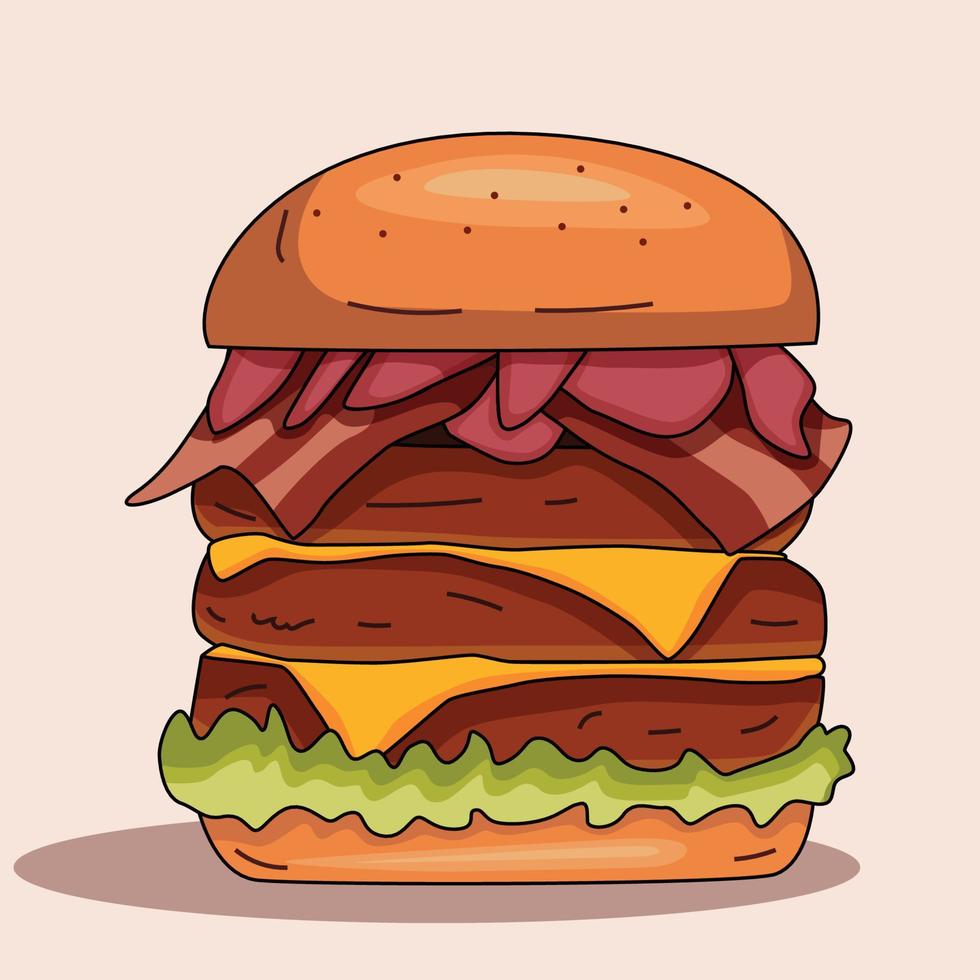 tasty Burger with meat . Vector isolated object