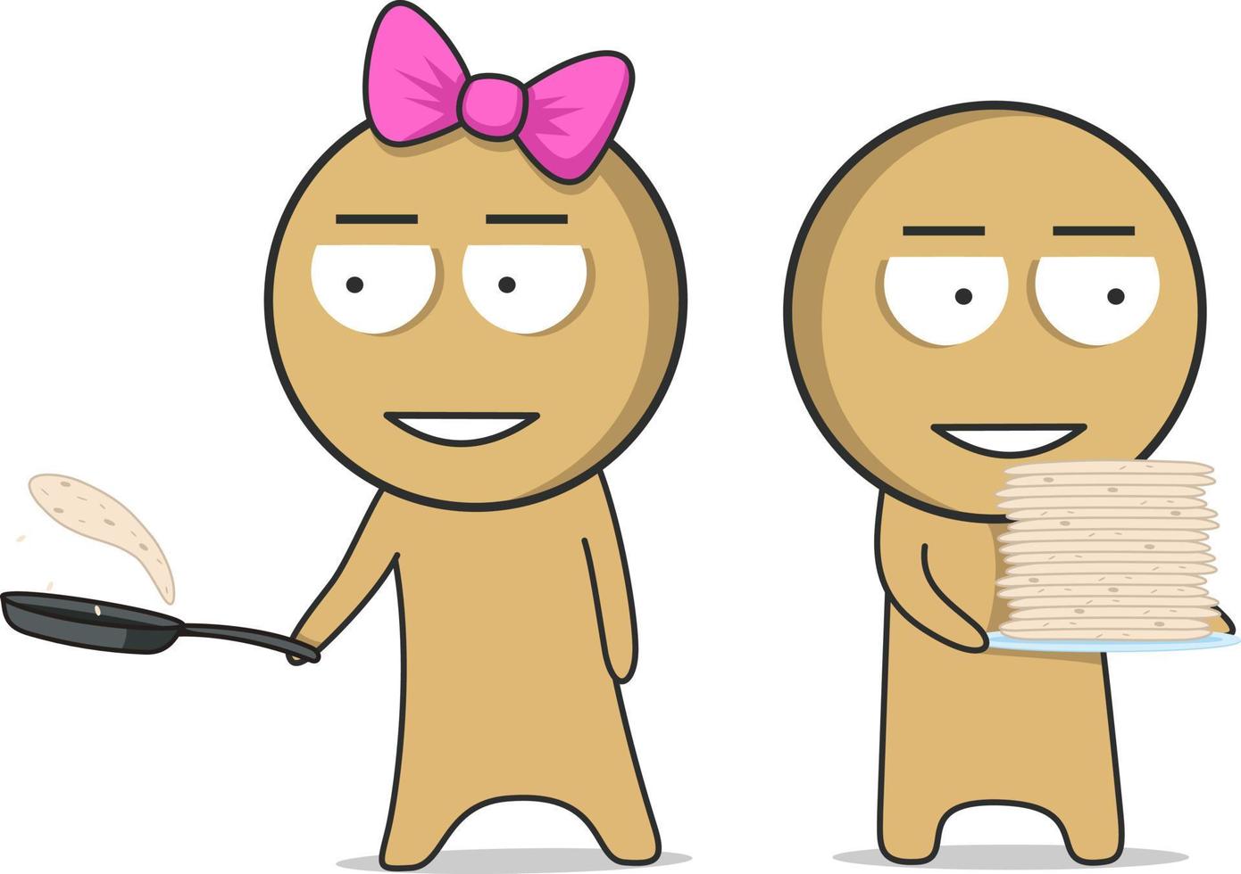 Boy and Girl are frying pancakes in the kitchen vector