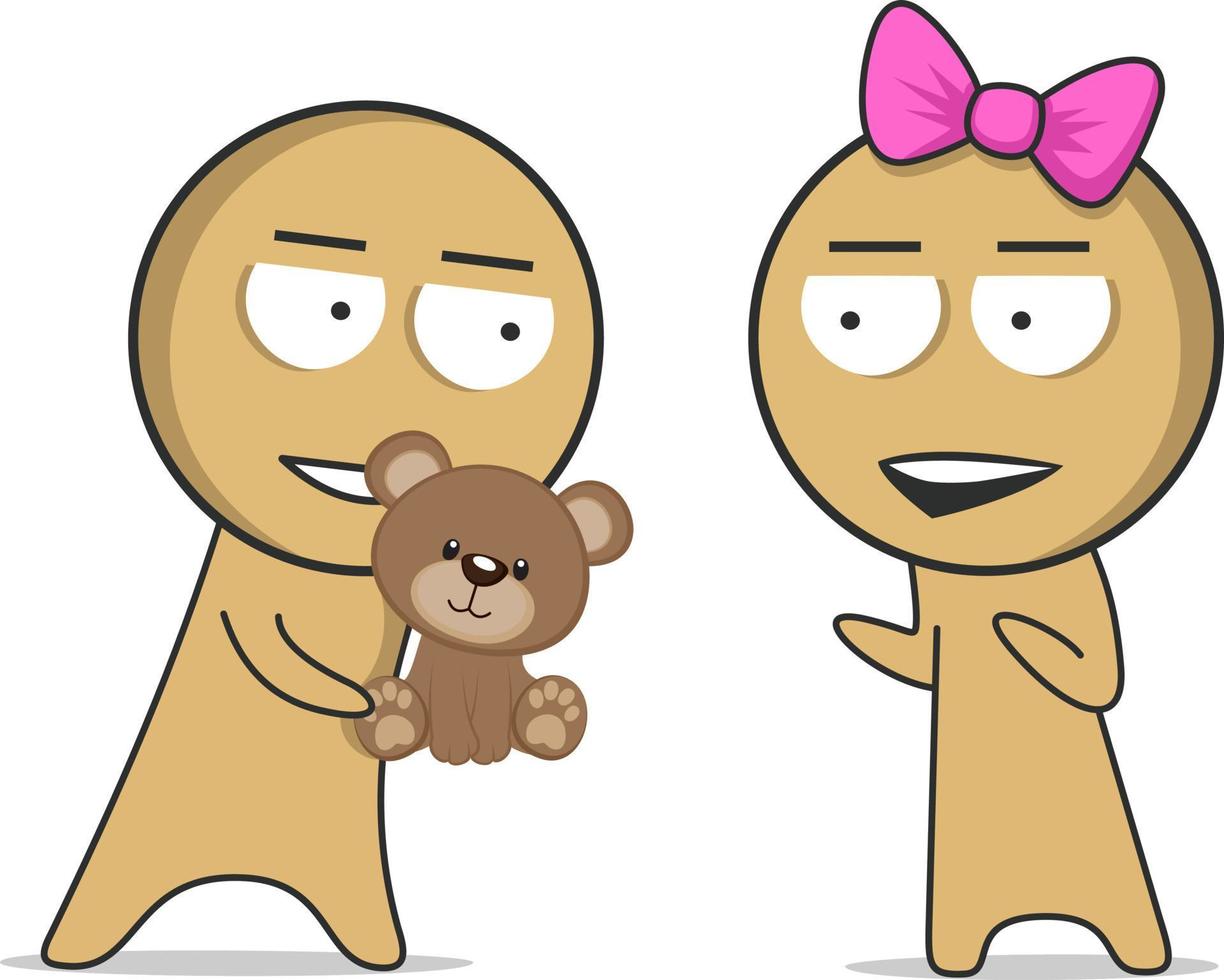 The boy gives the girl a beautiful soft toy vector