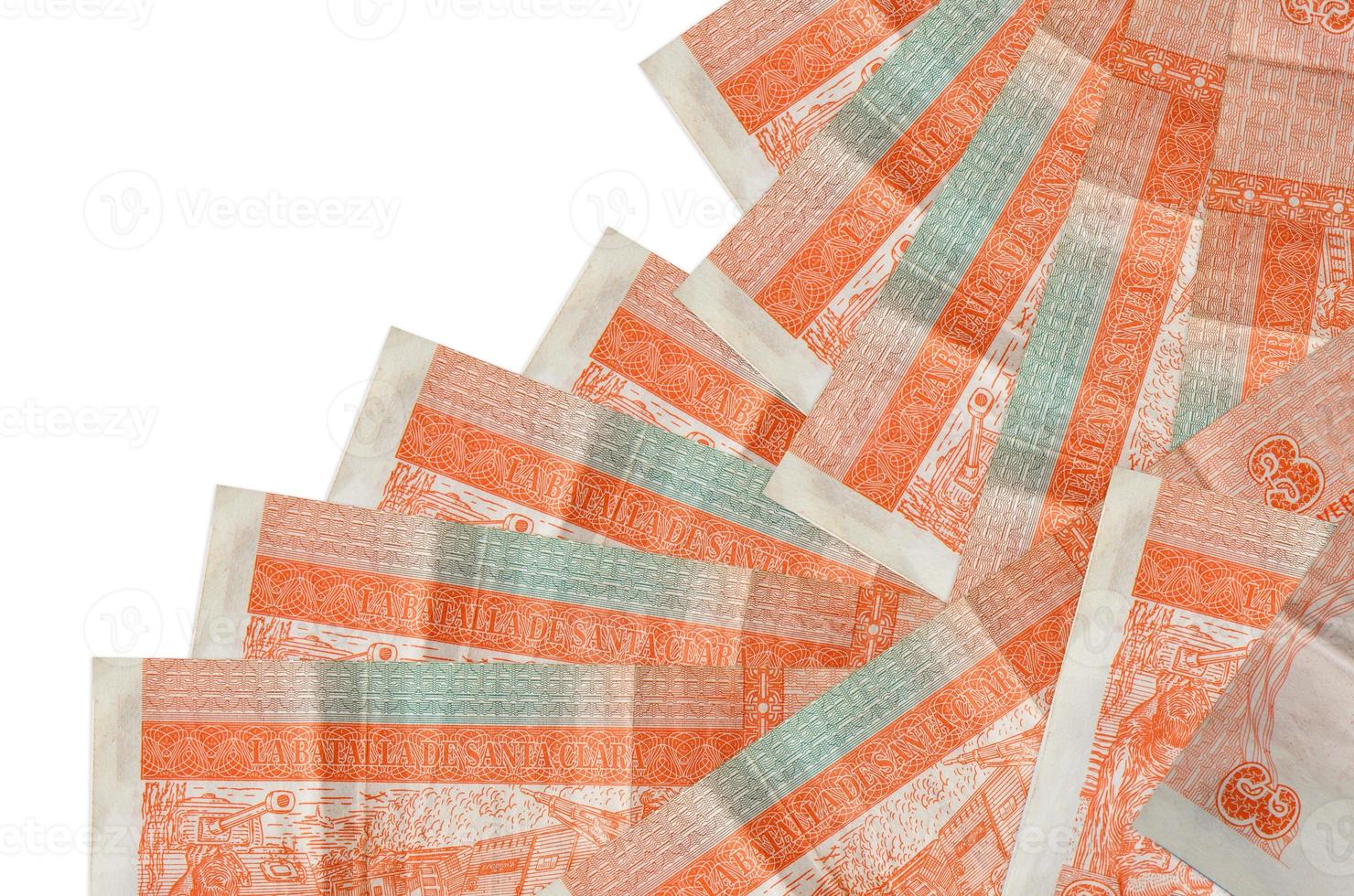 3 cuban pesos convertibles bills lies in different order isolated on white. Local banking or money making concept photo