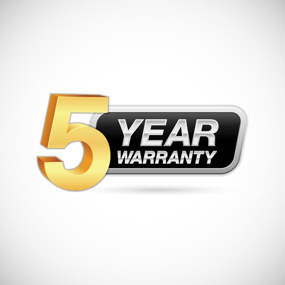 5 year warranty golden and silver label vector