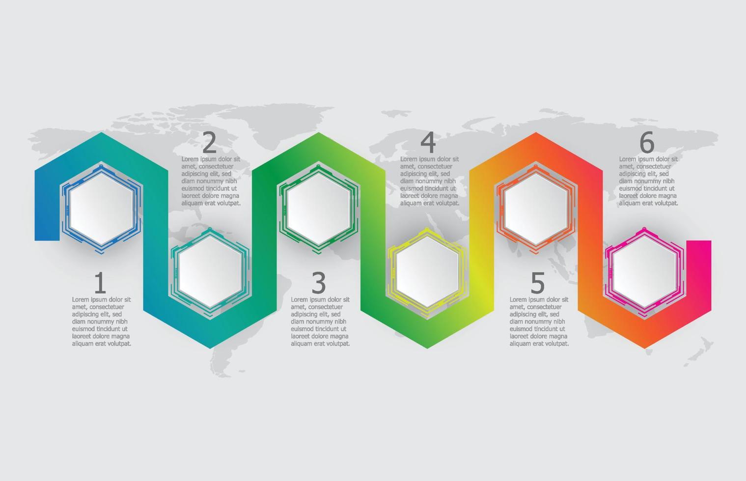 plantilla blanca infográfica de hexágono hud ui mostrar tema de línea de tiempo, vector infográfico de presentación