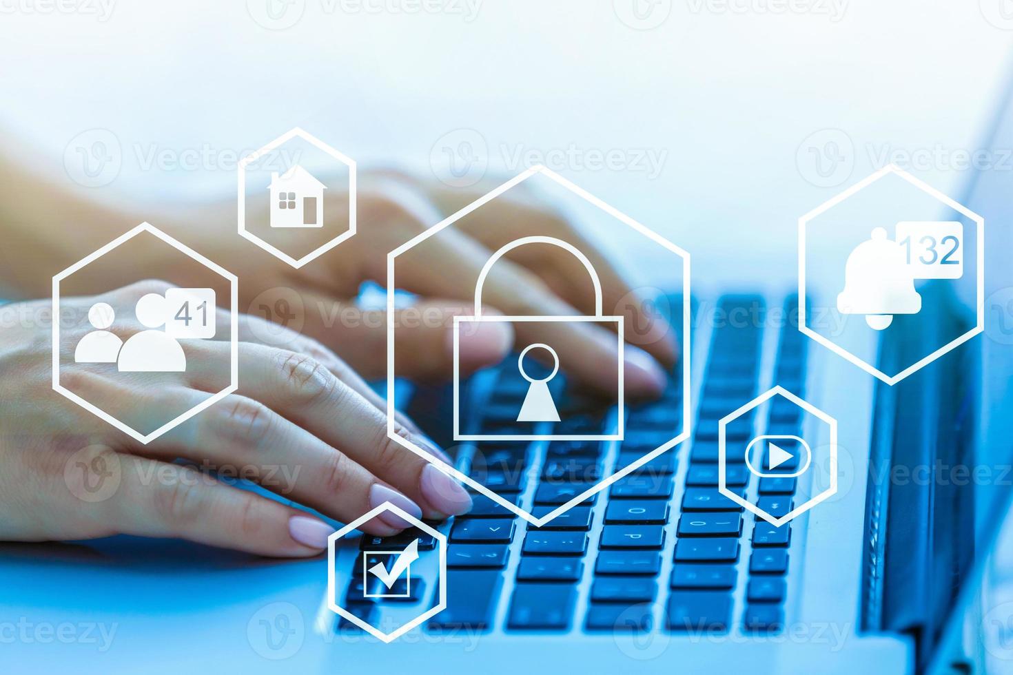 cyber security online, cybersecurity concept on internet, user writing password on computer photo