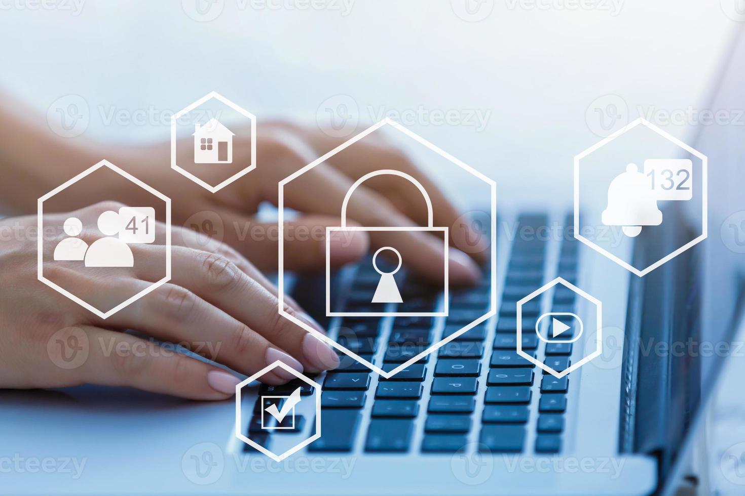 cyber security online, cybersecurity concept on internet, user writing password on computer photo