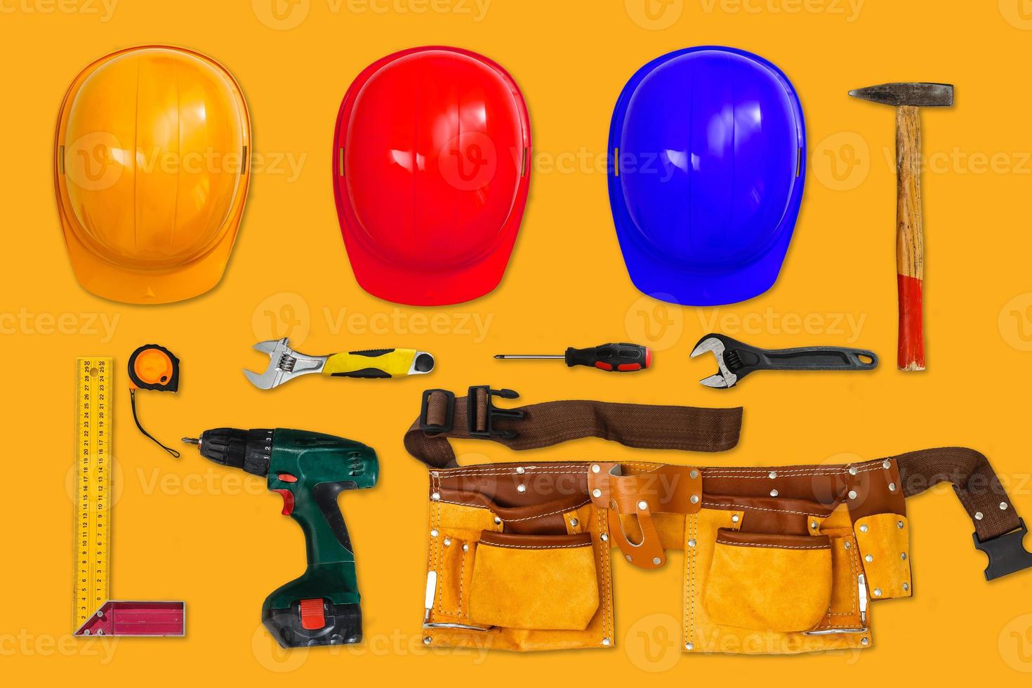 Tools collection isolated on orange background photo