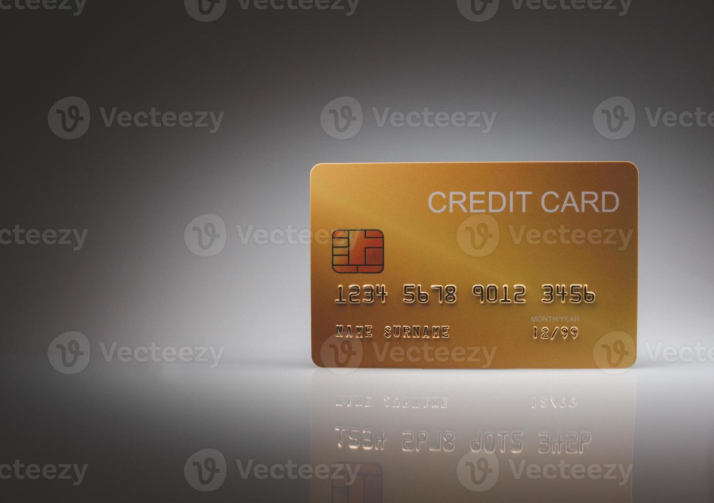 Mock credit card isolated on light and shadow background. Shopping concept. cashless spending concept photo