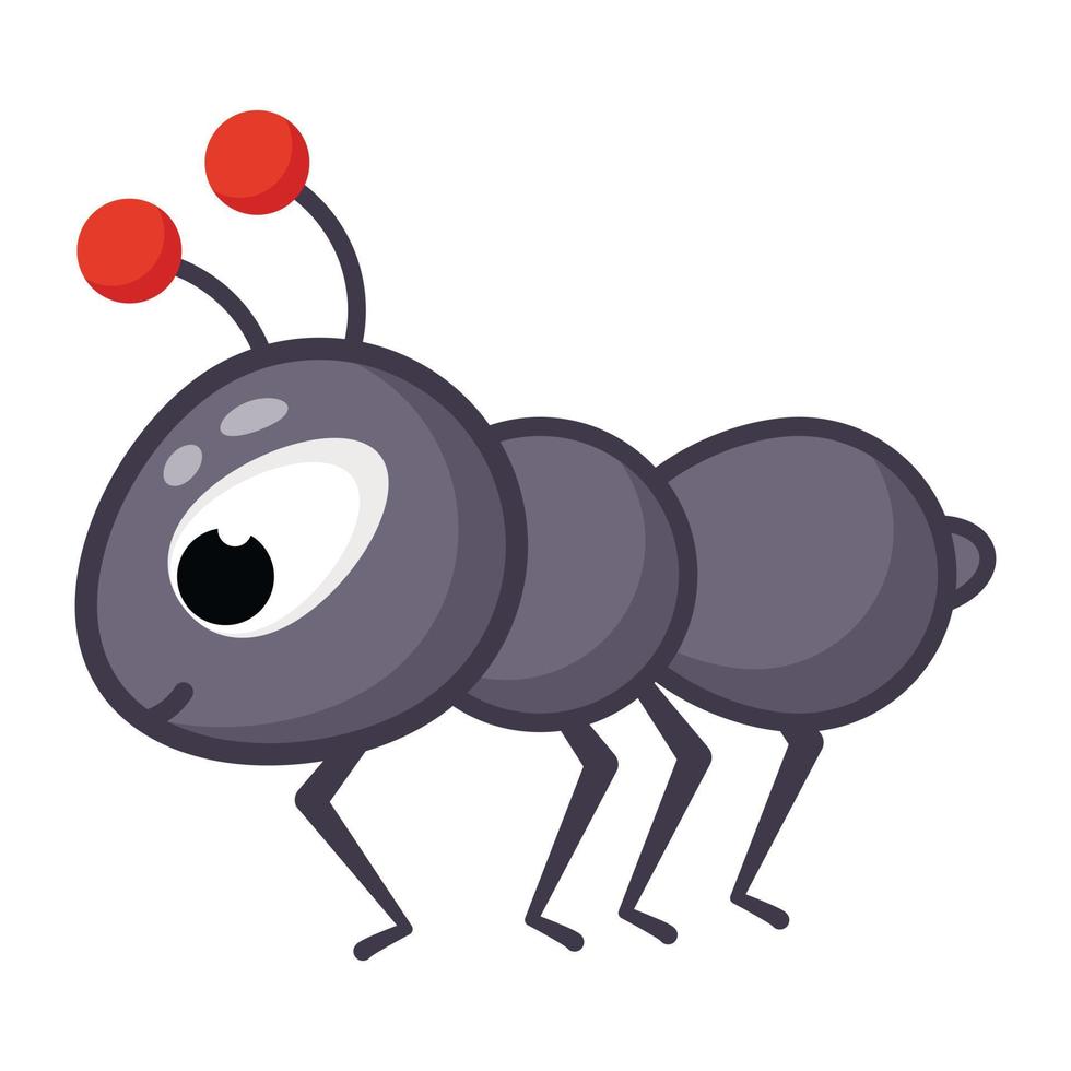 Wild eusocial insect, flat cartoon icon of brown ant vector