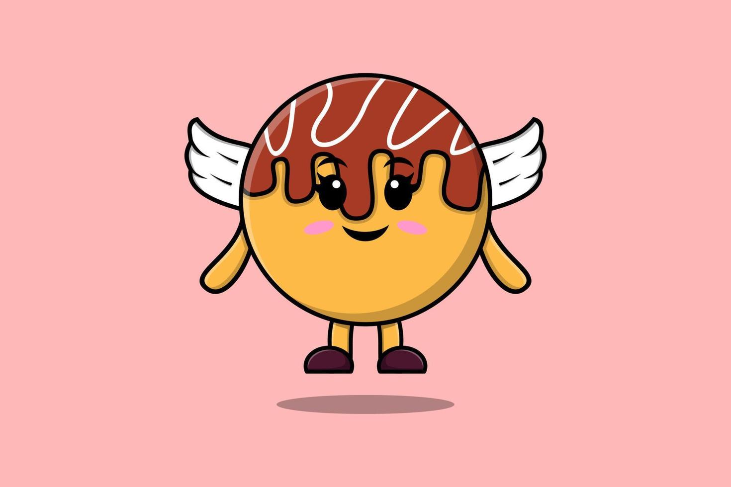 lindo personaje de dibujos animados takoyaki con alas vector