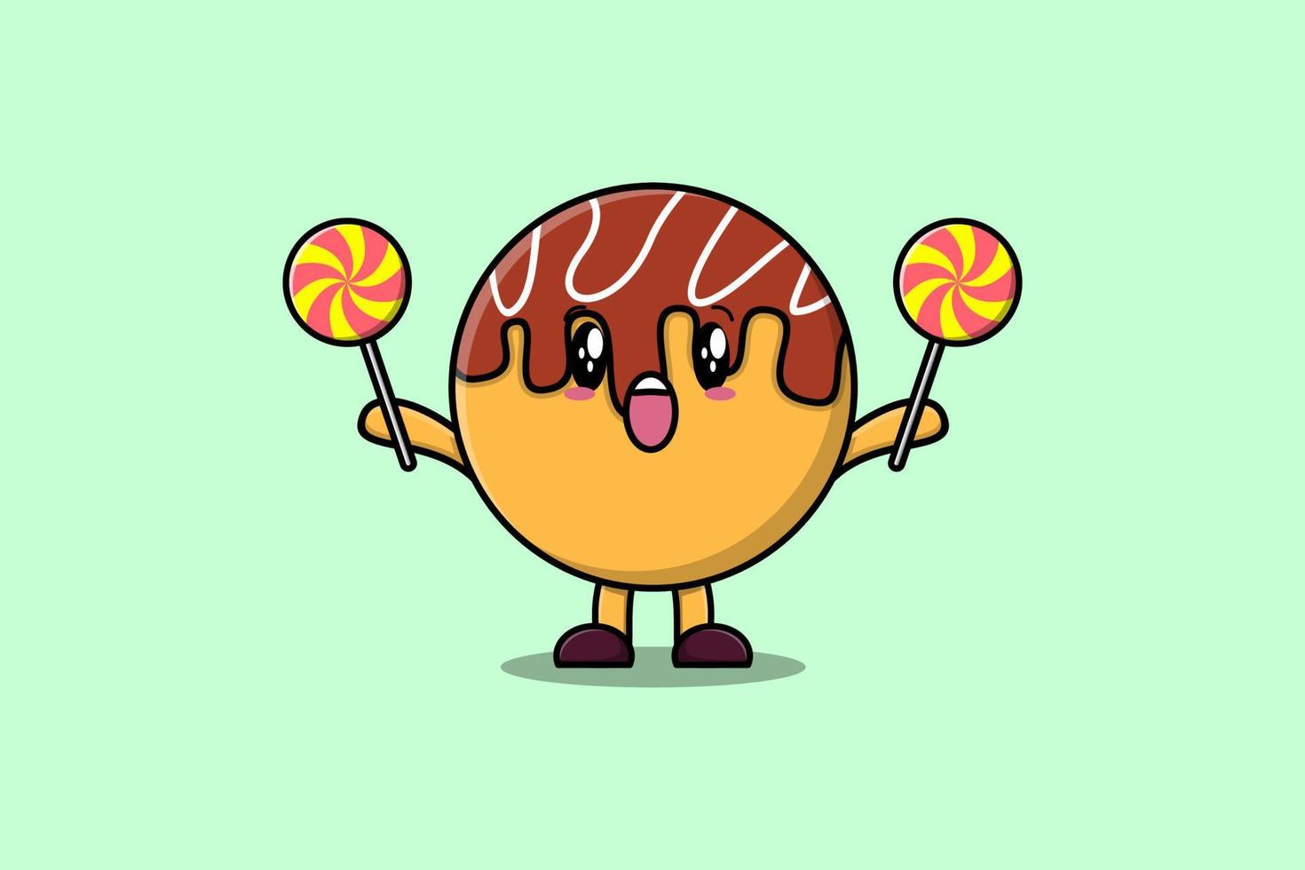 Cute cartoon Takoyaki holding lollipop candy vector