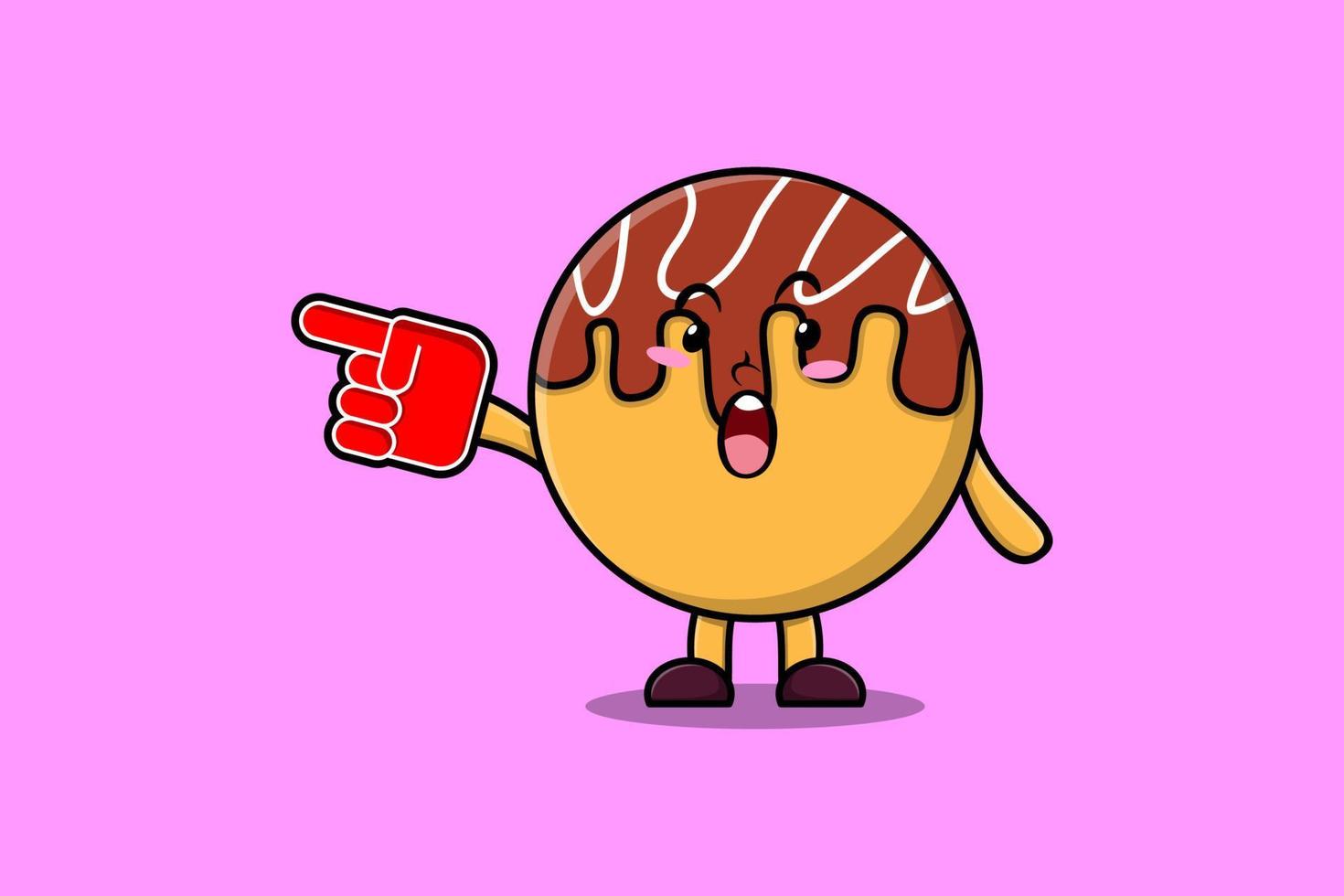 Cute Cartoon Takoyaki with foam finger glove vector