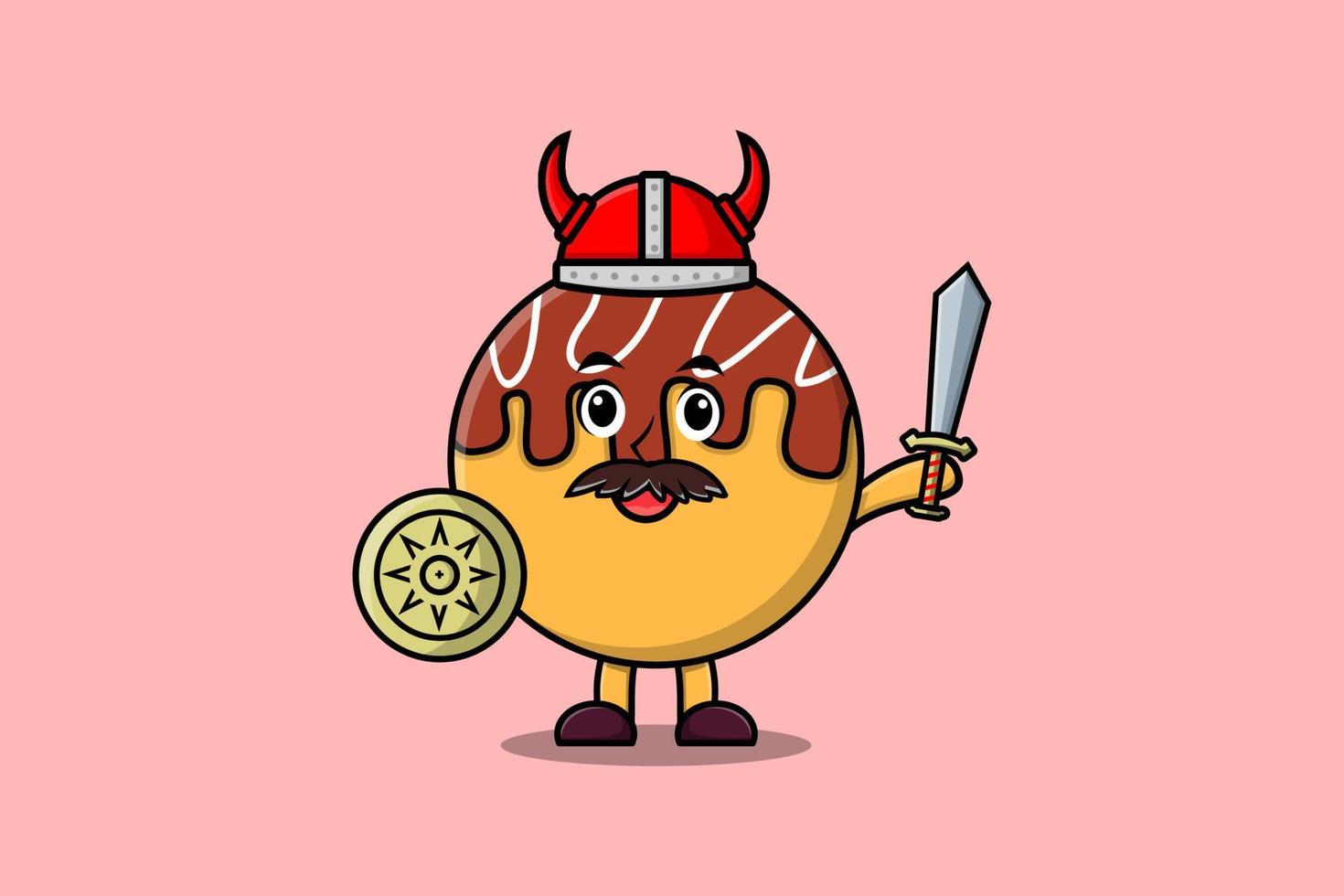 Cute cartoon Takoyaki viking pirate holding sword vector