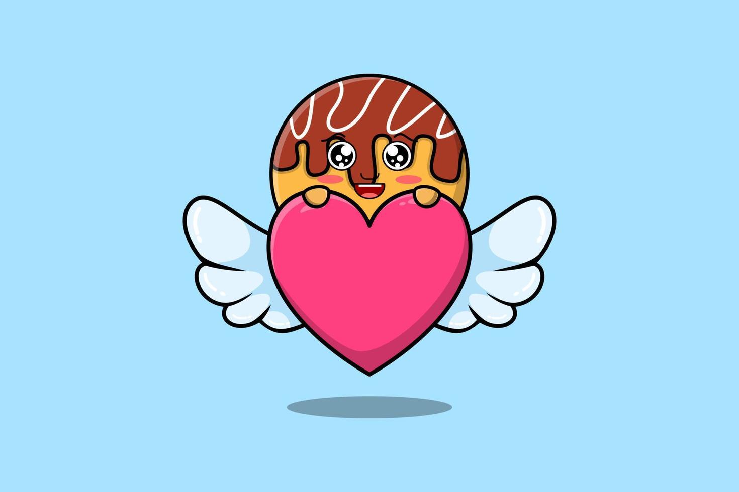 cute cartoon Takoyaki character hiding heart vector