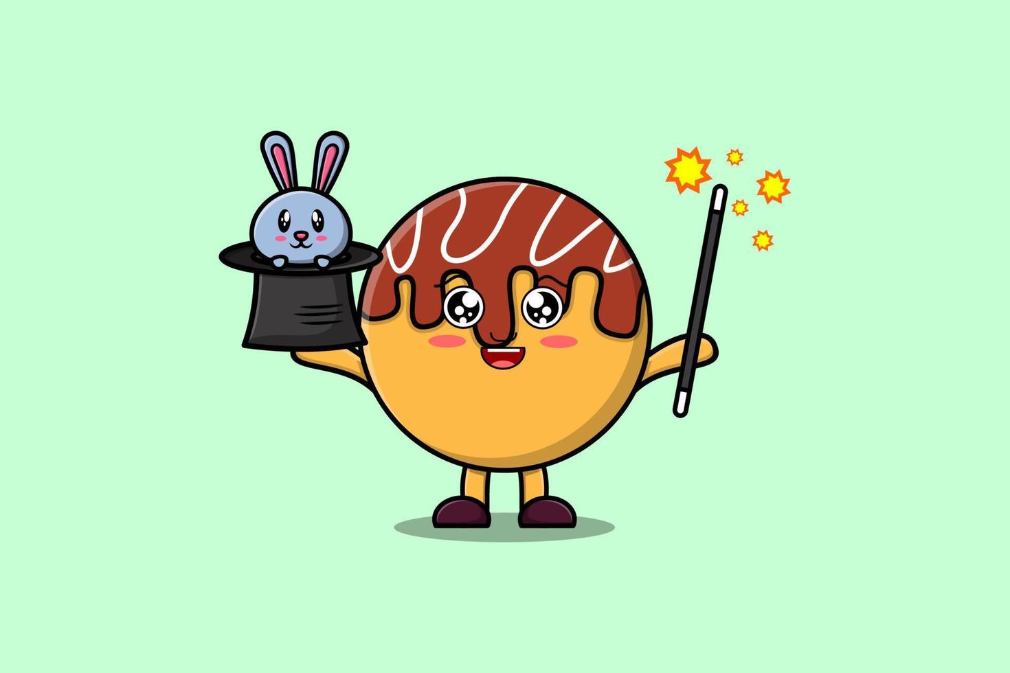 cute cartoon Takoyaki magician with bunny vector