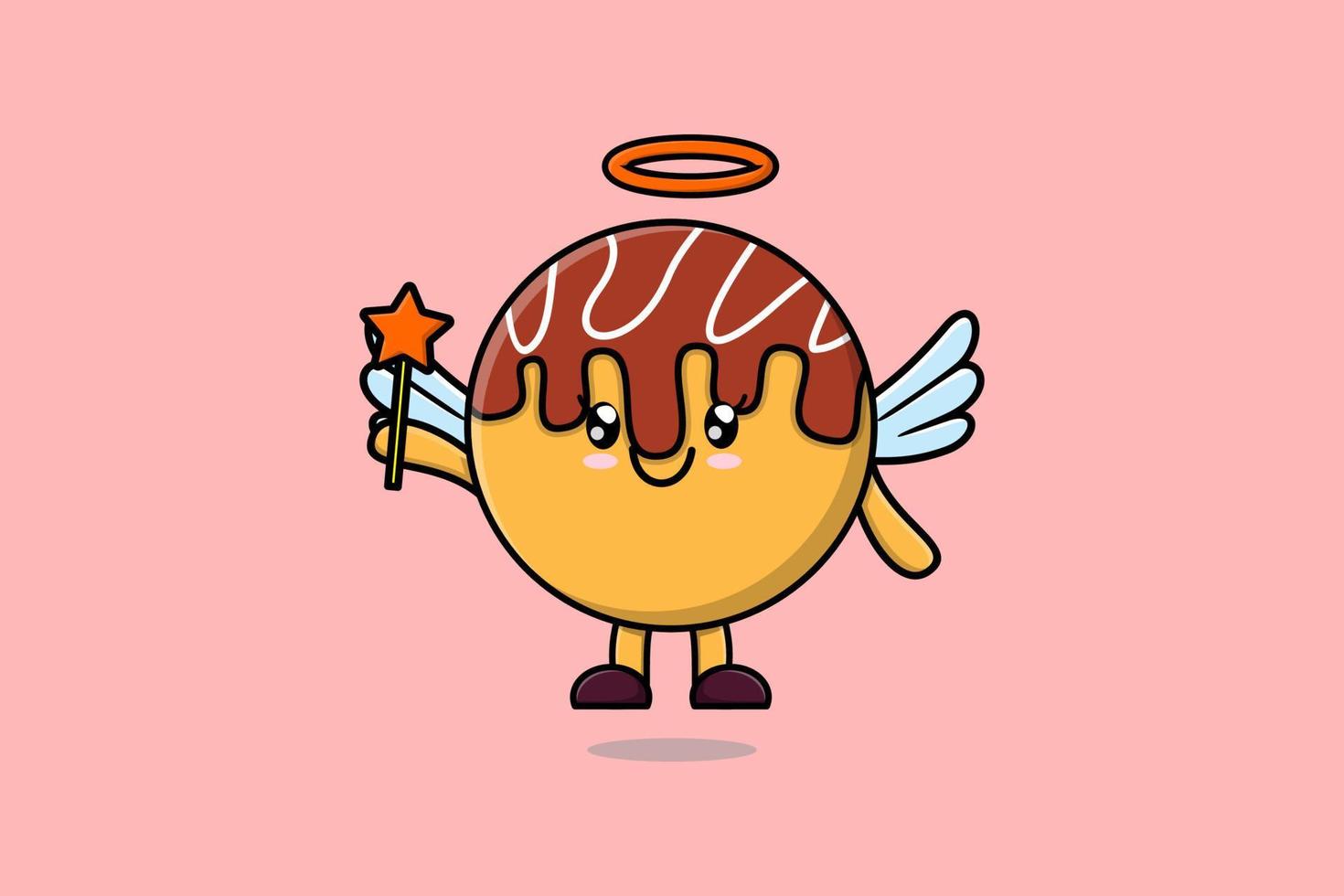 lindo personaje de dibujos animados takoyaki en forma de hada vector