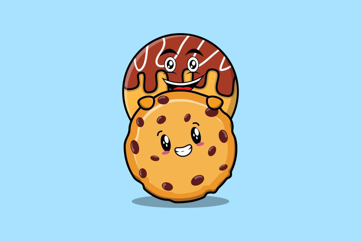 lindo personaje de dibujos animados takoyaki escondido en galletas vector