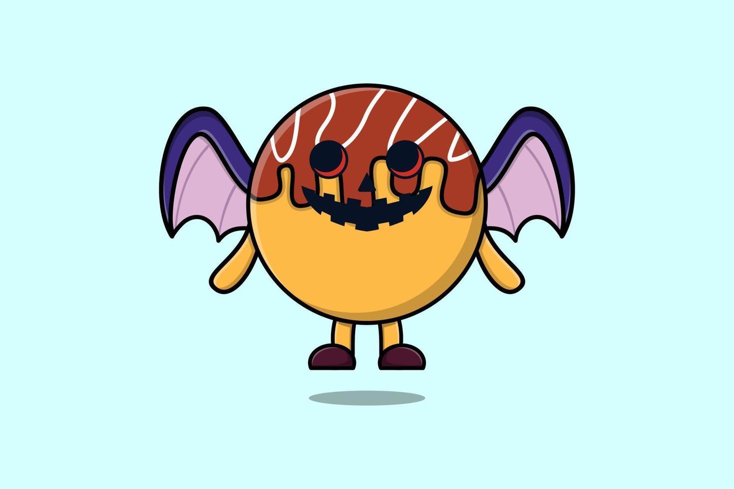 linda mascota dibujos animados takoyaki personaje asustadizo murciélagos vector