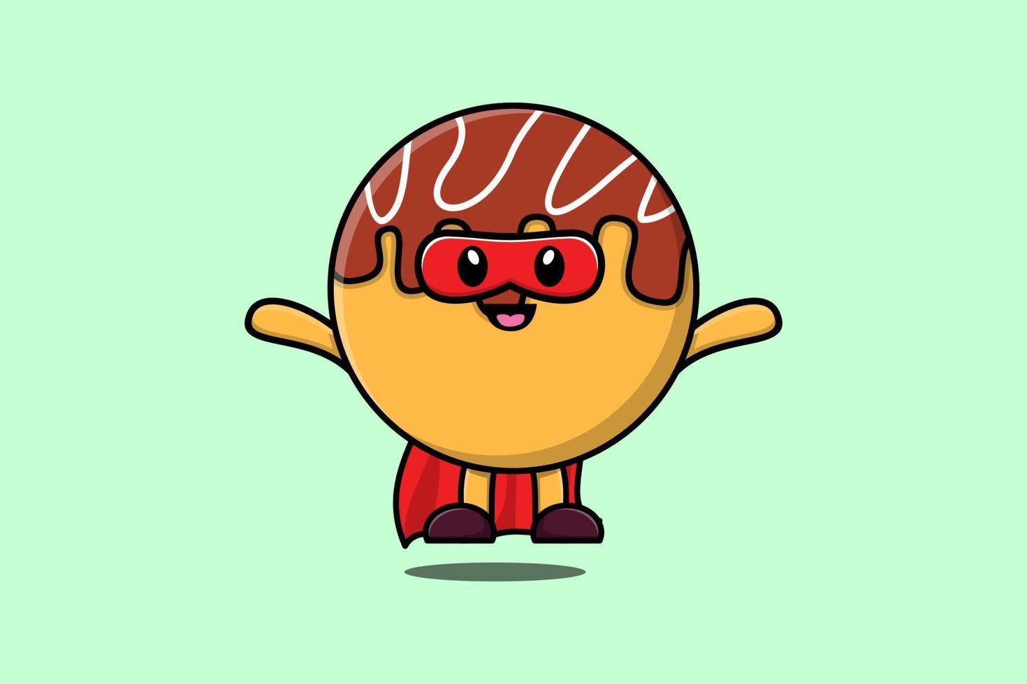 Cute Takoyaki superhero character fly illustration vector