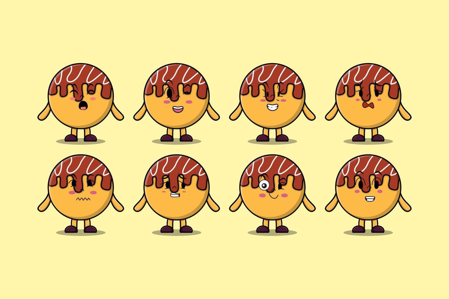 Set kawaii Takoyaki cartoon character expressions vector