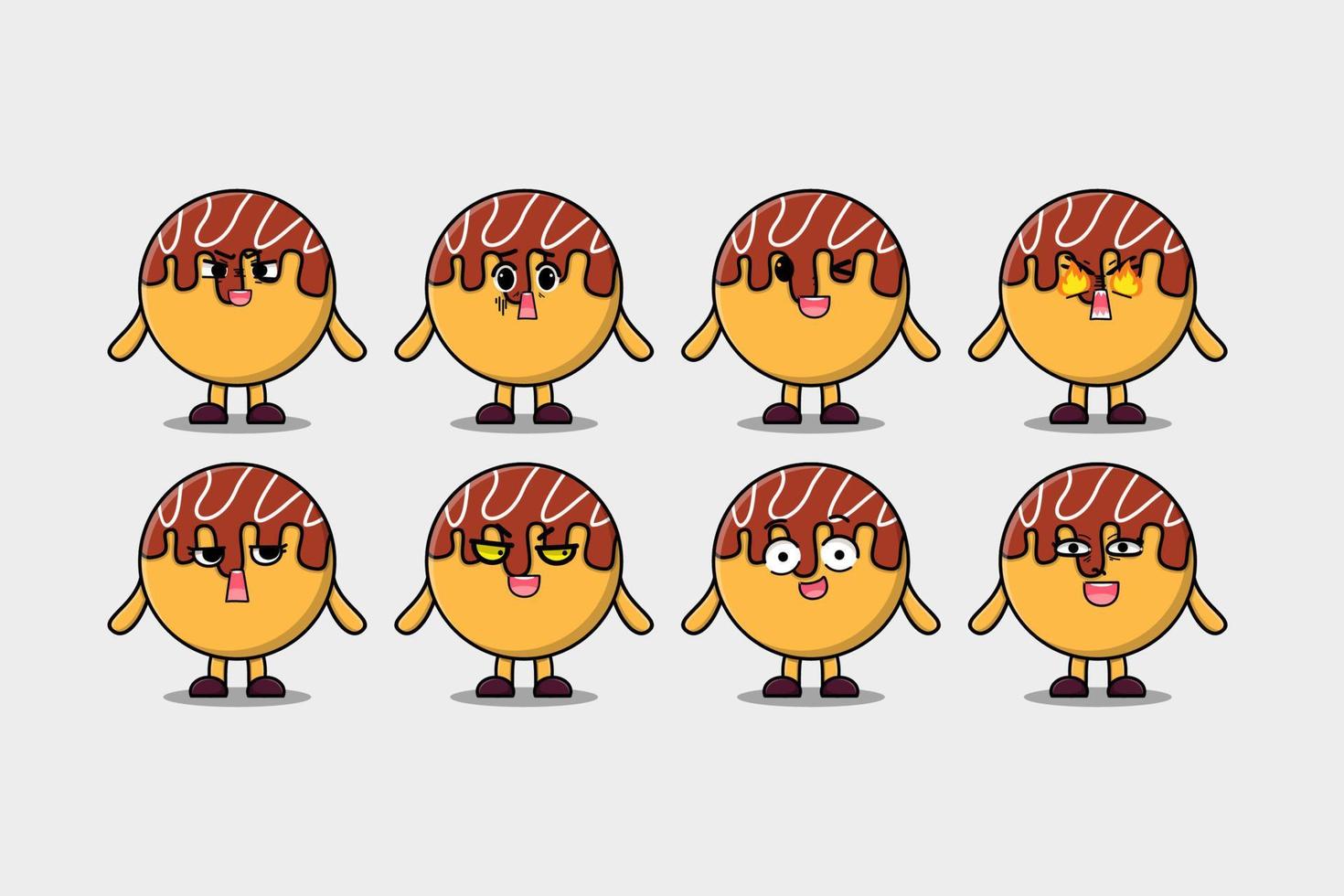 Set kawaii Takoyaki cartoon character expressions vector