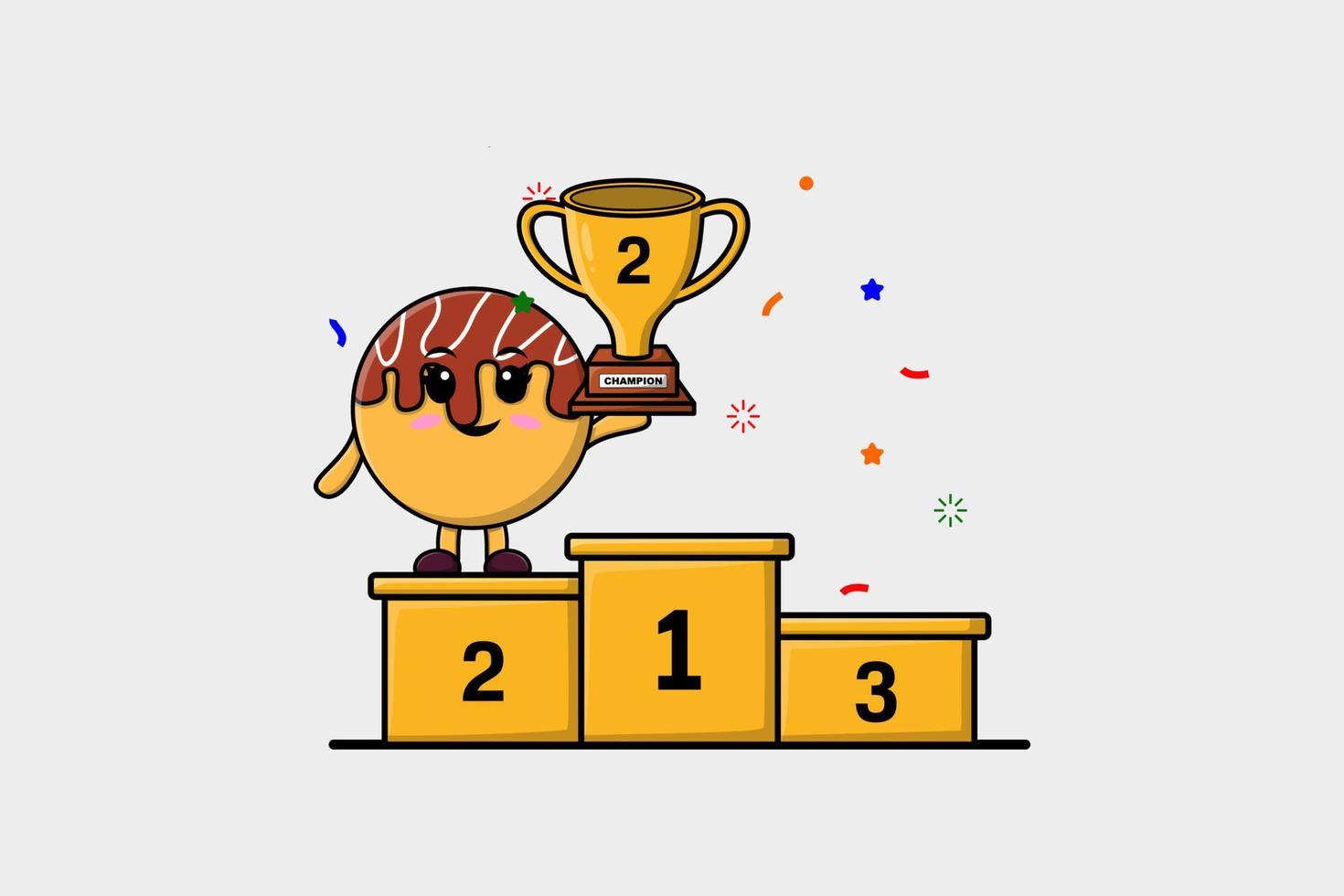 Cute cartoon Takoyaki character the second winner vector