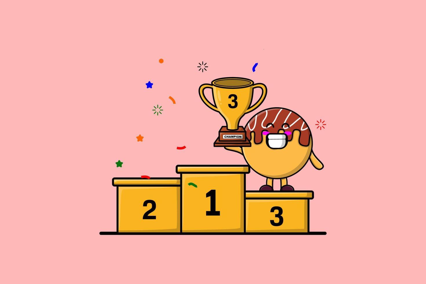 Cute cartoon Takoyaki character the third winner vector