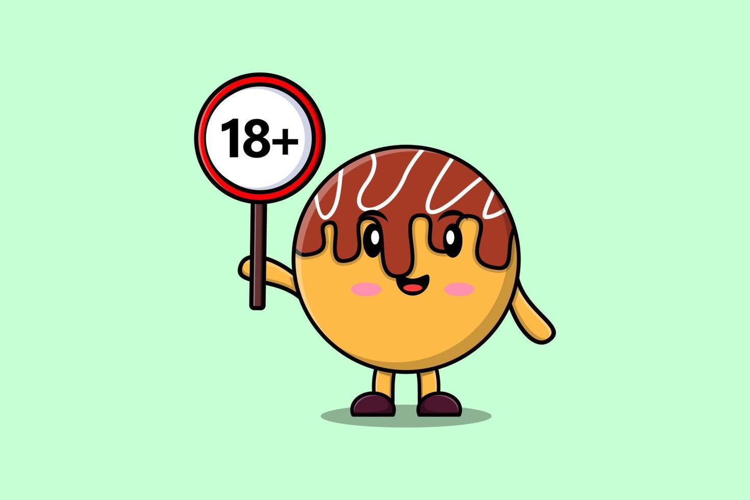 cute cartoon Takoyaki holding 18 plus sign board vector