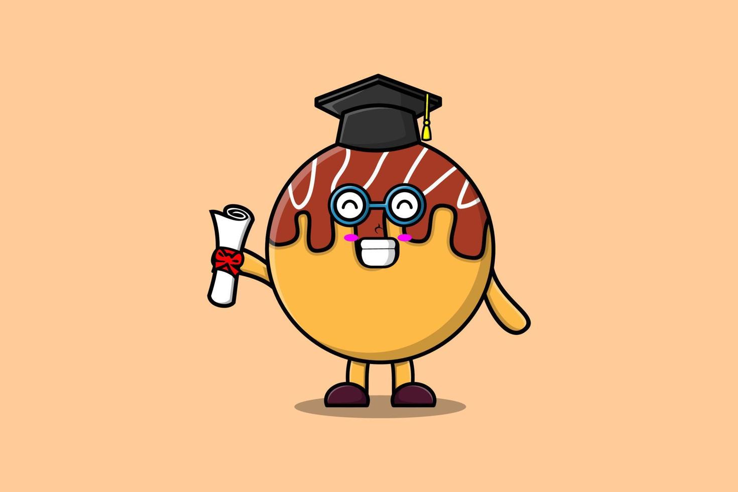 Cute cartoon Takoyaki student character graduation vector