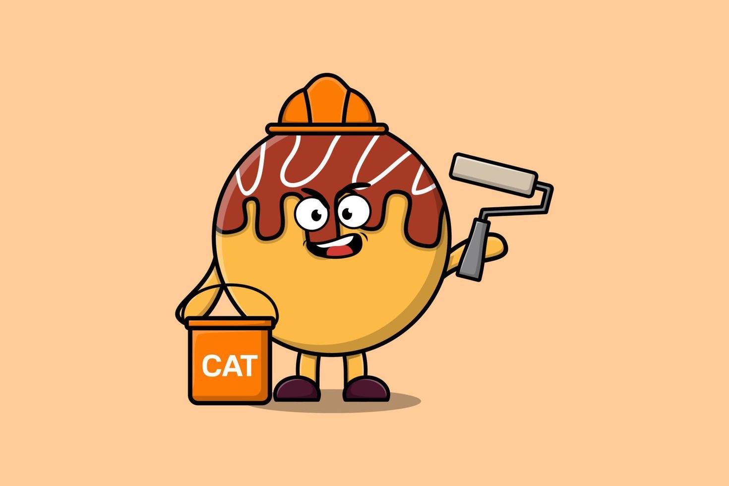 Cute cartoon Takoyaki a builder character painting vector