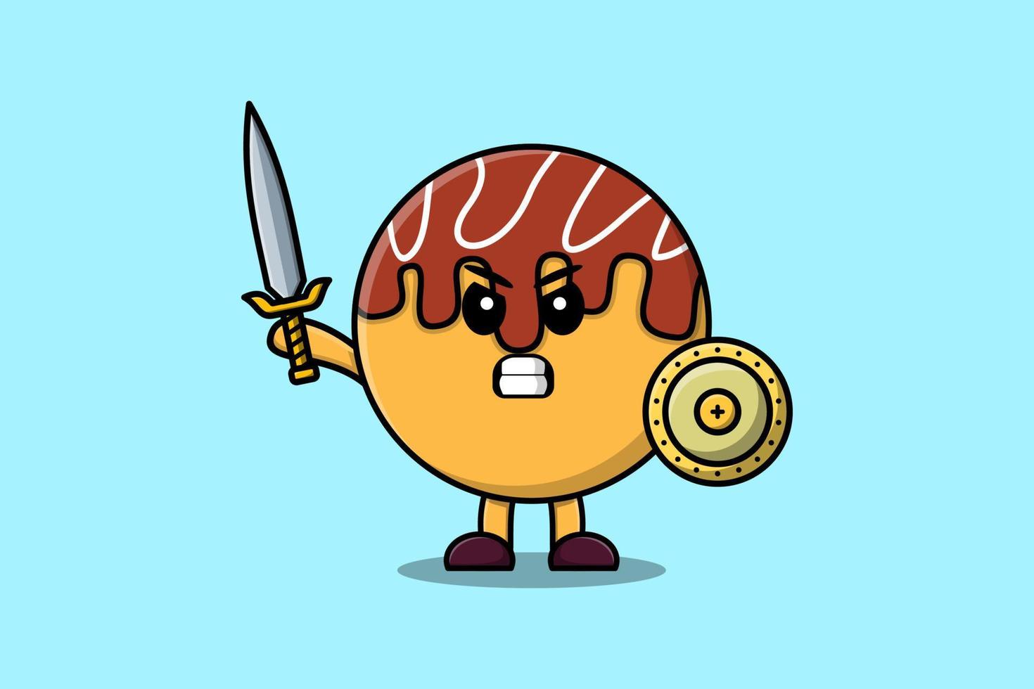 Cute cartoon character Takoyaki holding sword vector