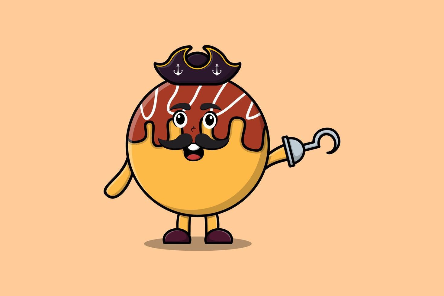 Cute dibujos animados pirata takoyaki con mano de gancho vector