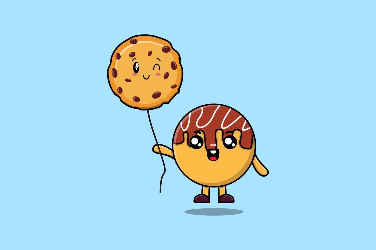 Cute cartoon Takoyaki floating with biscuits vector