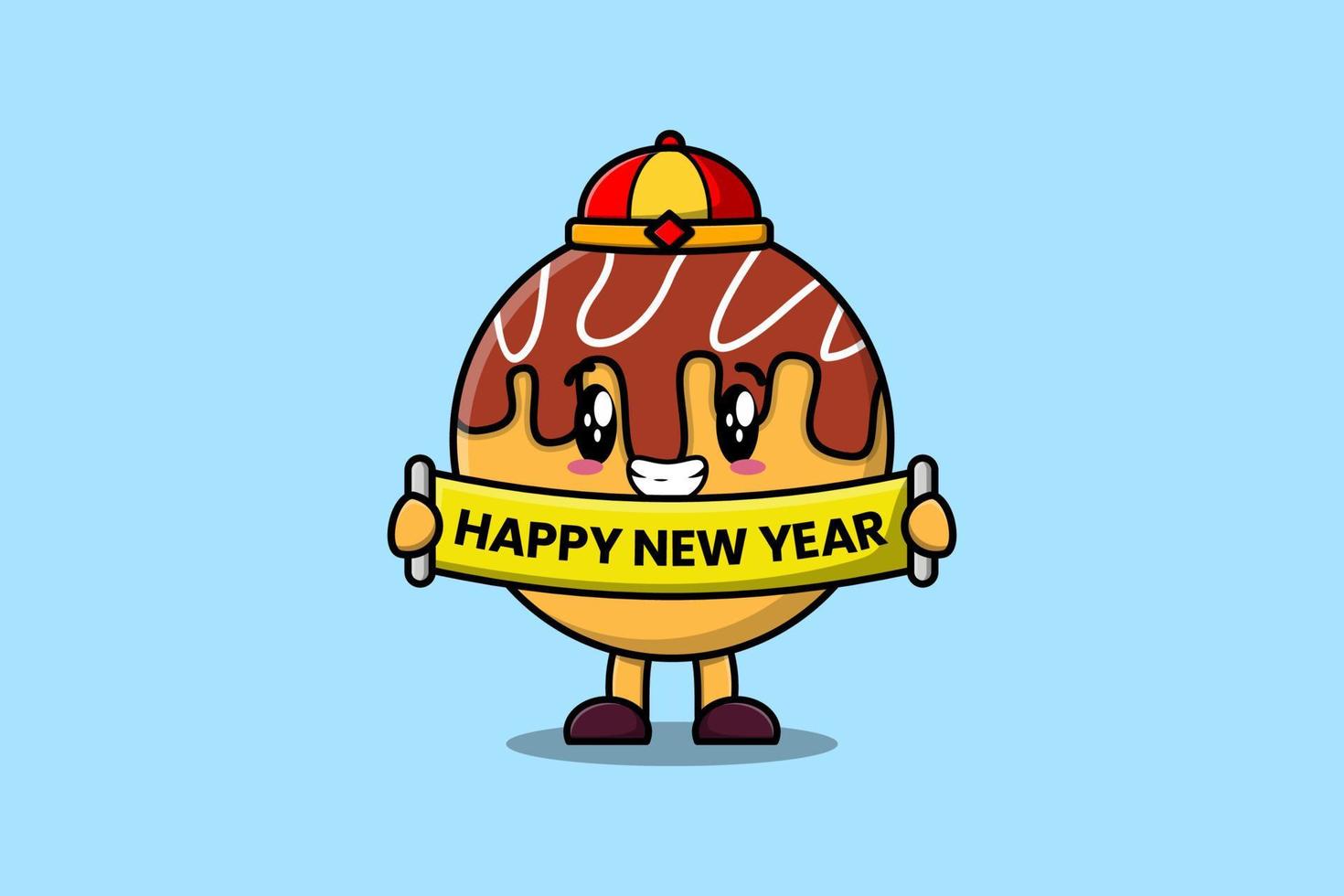 Cute cartoon Takoyaki chinese happy new year vector