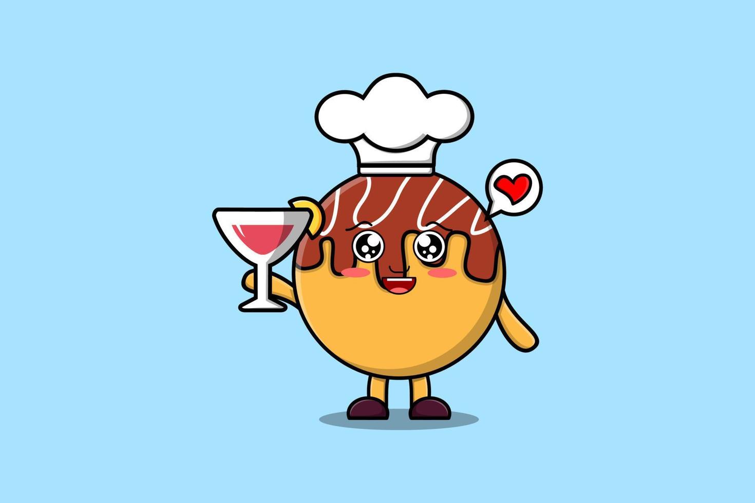 chef de takoyaki de dibujos animados lindo con copa de vino vector