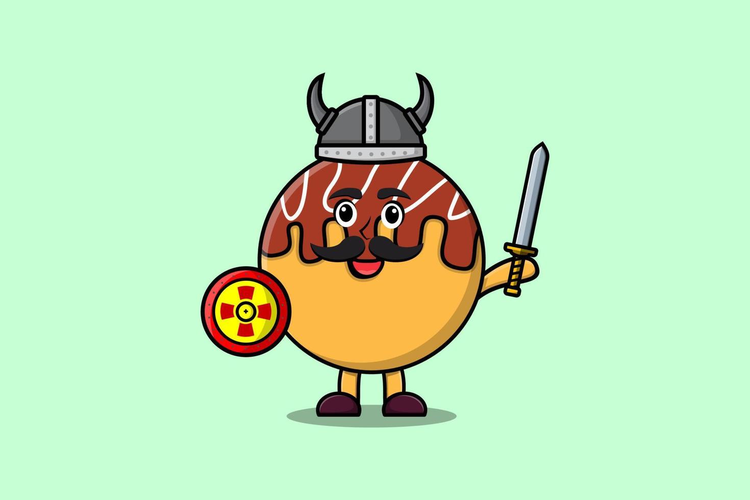 lindo personaje de dibujos animados takoyaki pirata vikingo vector