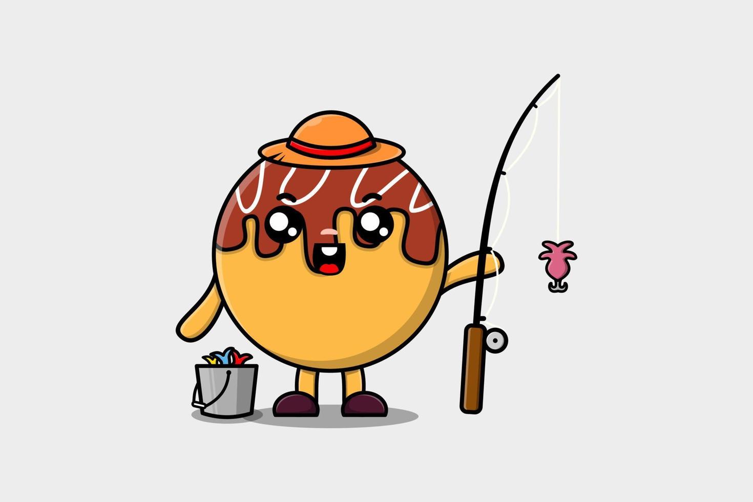 Cute cartoon Takoyaki ready fishing character vector