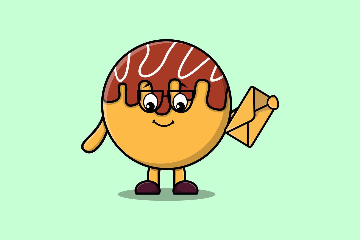 Cute cartoon Takoyaki holding envelope character vector