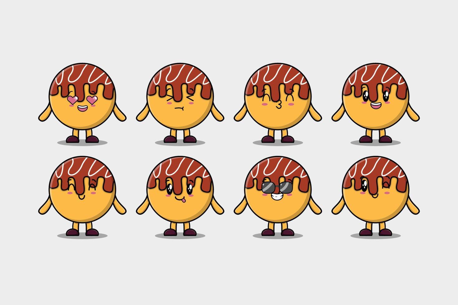 Set kawaii Takoyaki cartoon character expressions vector