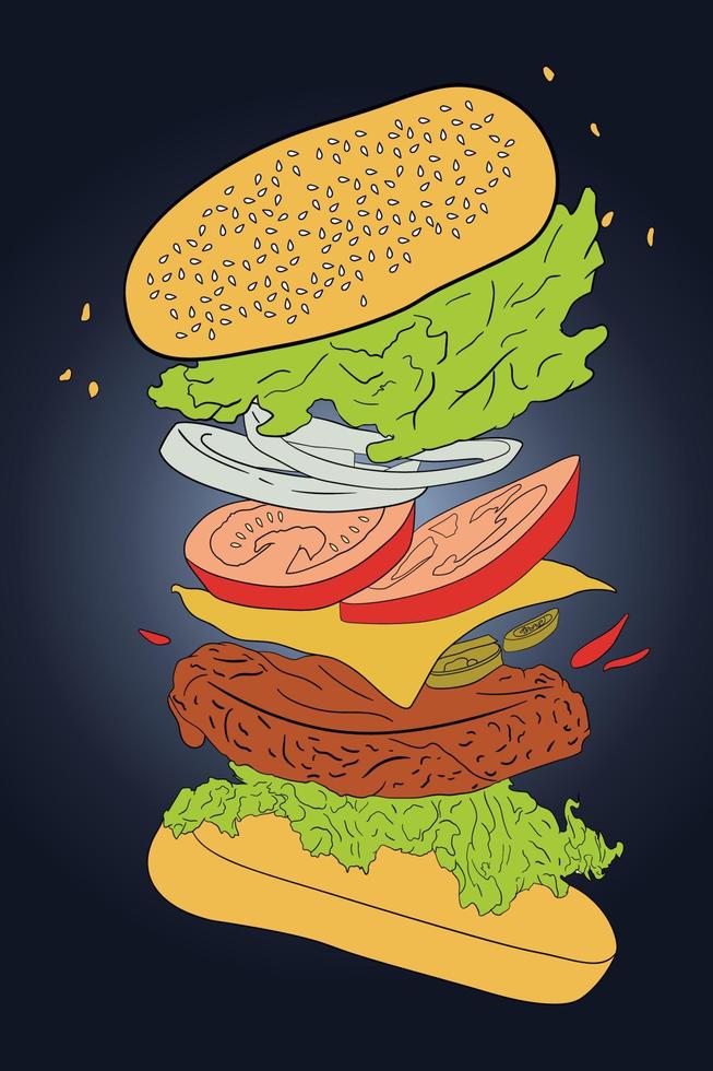 Cheeseburger with delicious ingredients vector