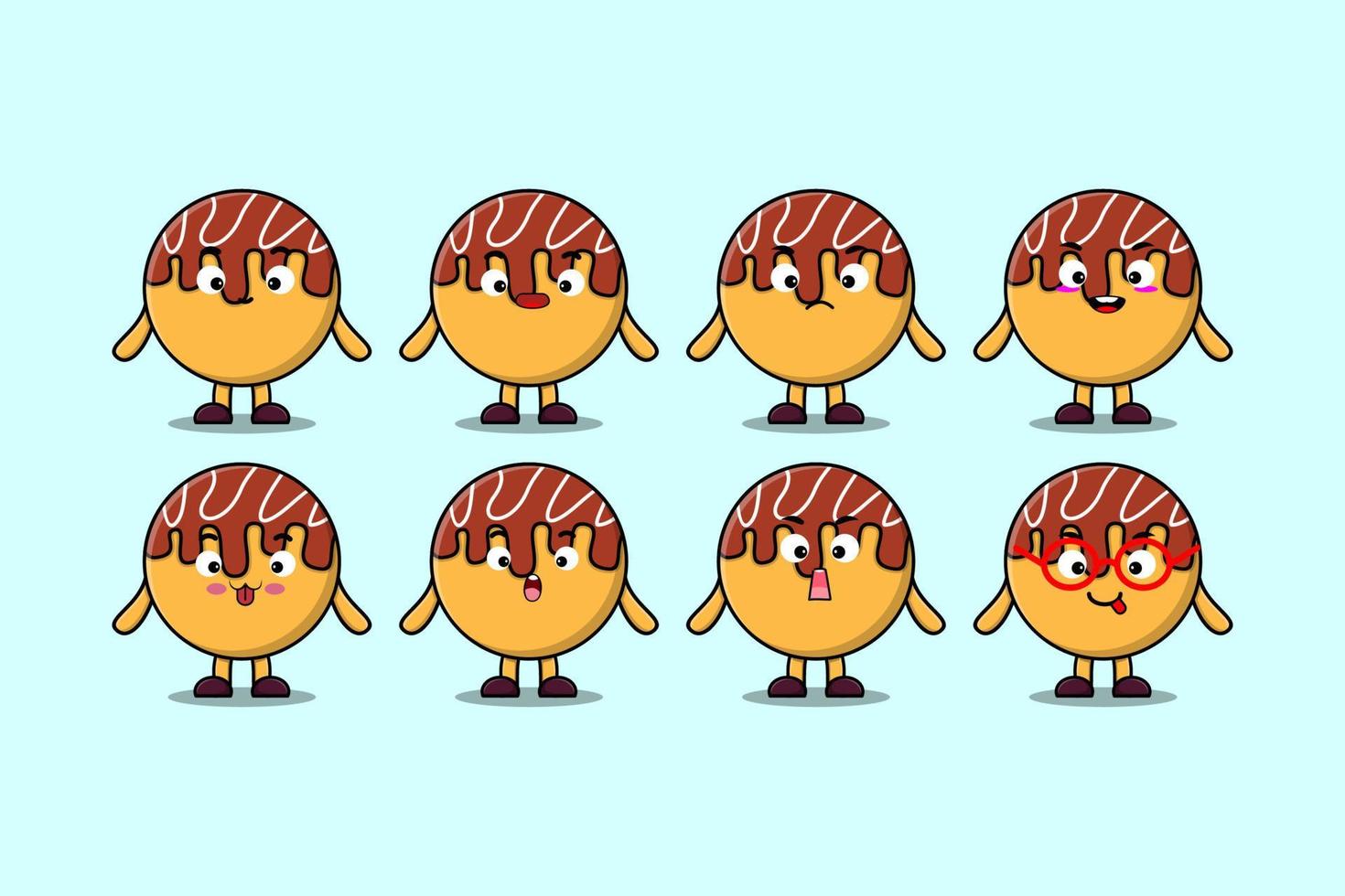 Establecer expresiones de personajes de dibujos animados kawaii takoyaki vector