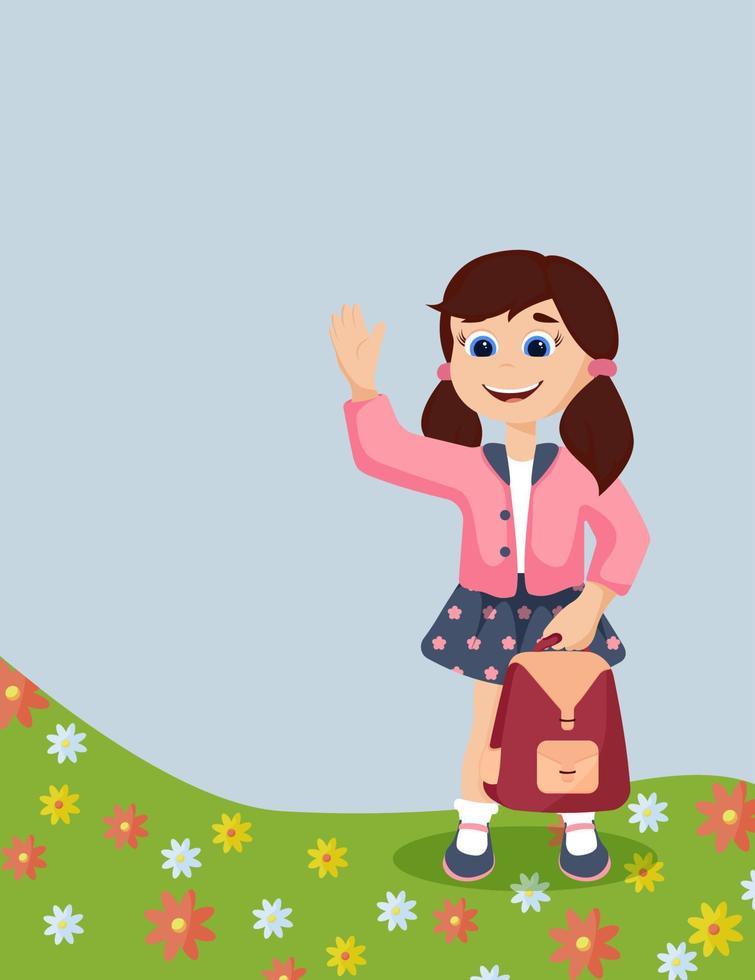 Happy child with a backpack is ready for classes. Happy to school. vector