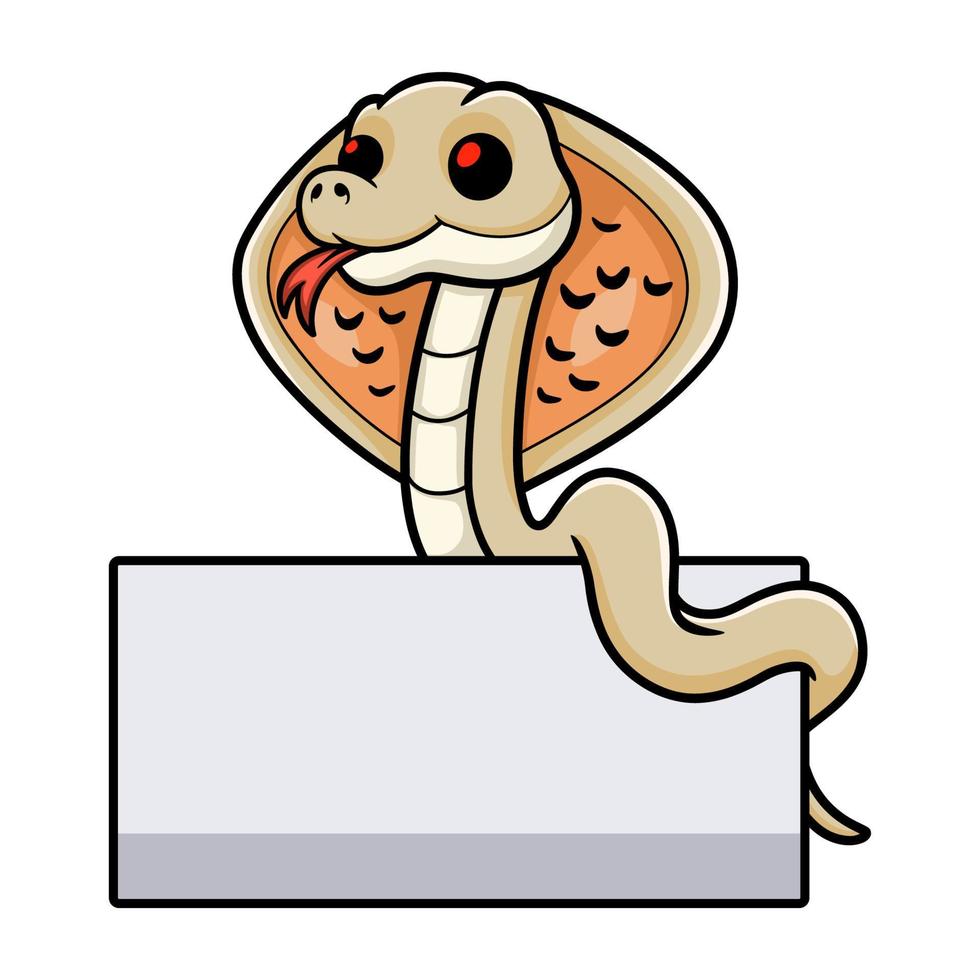 Cute albino monocled cobra cartoon with blank sign vector