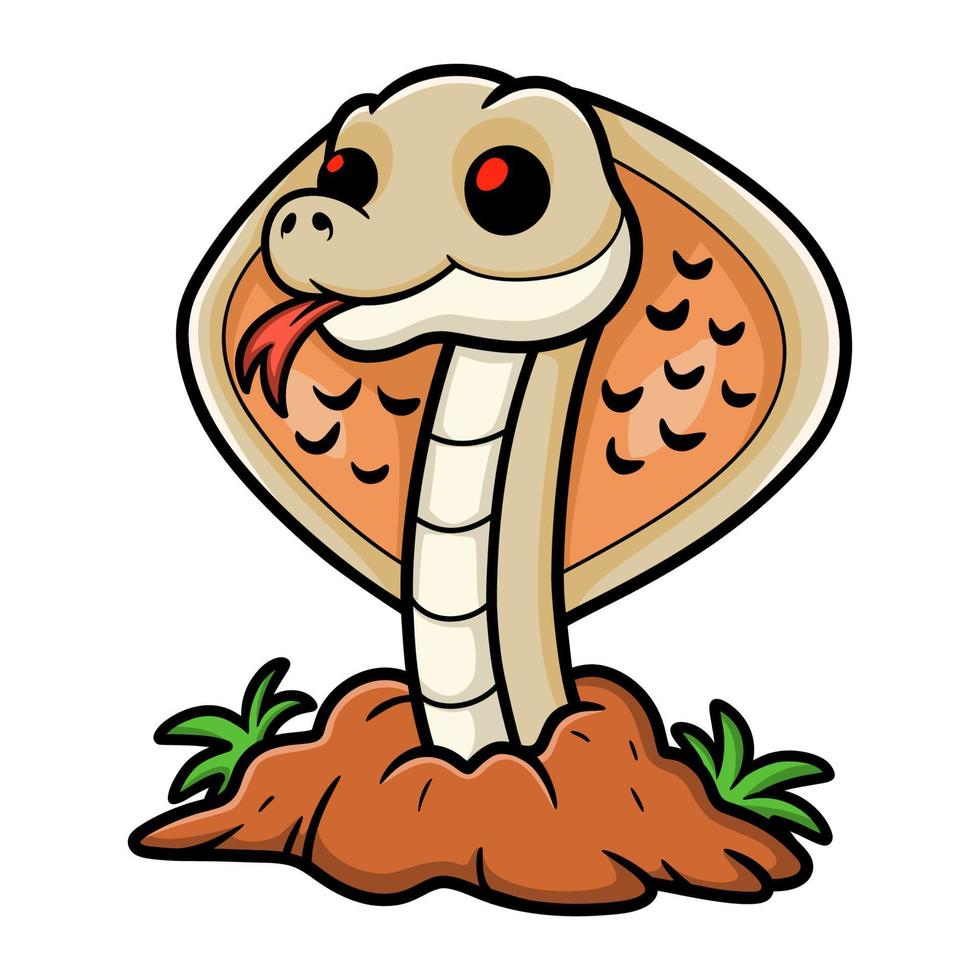 Cute albino monocled cobra cartoon out from hole vector