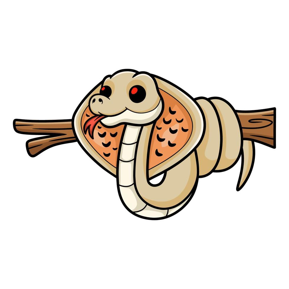 Cute albino monocled cobra cartoon on tree branch vector