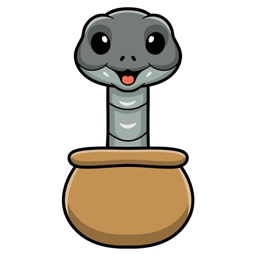 Cute black mamba snake cartoon in pot vector