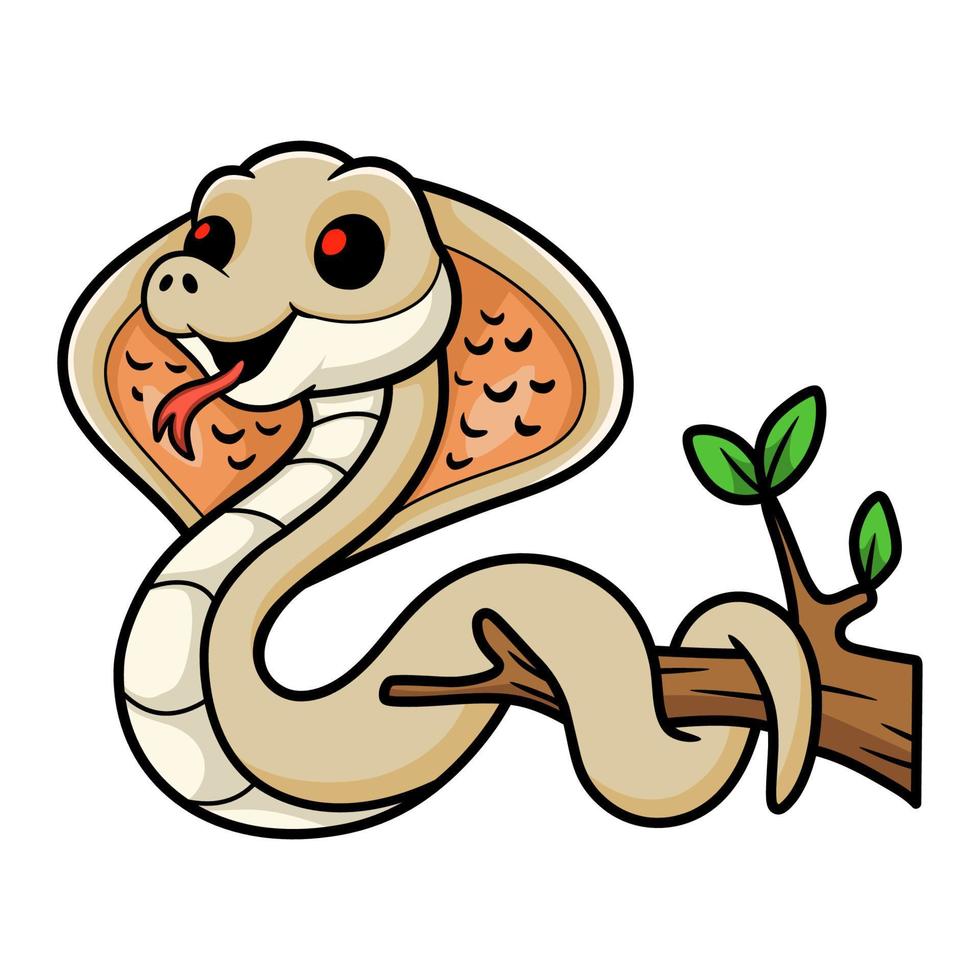 Cute albino monocled cobra cartoon on tree branch vector