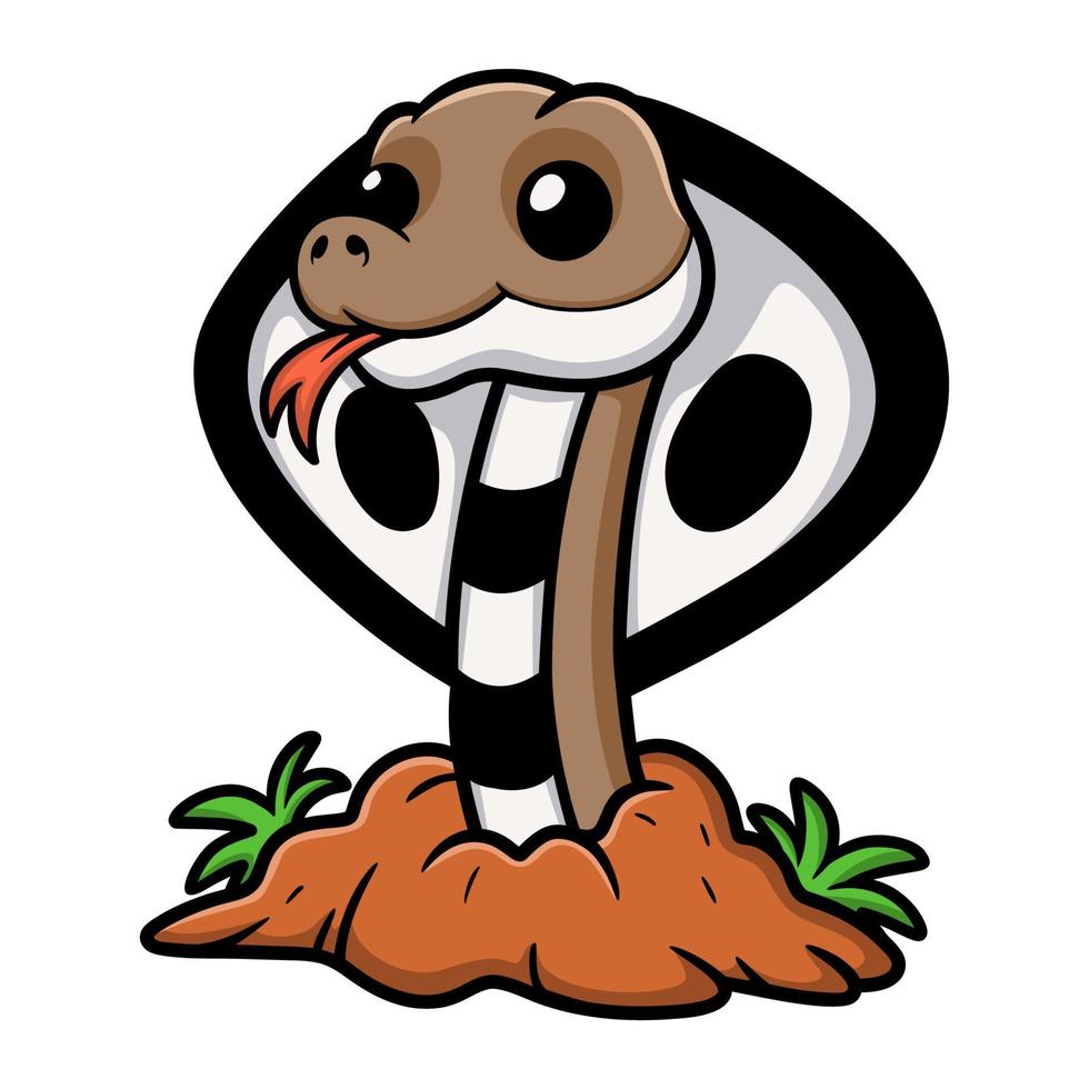 PrintCute indian king cobra cartoon out from hole vector