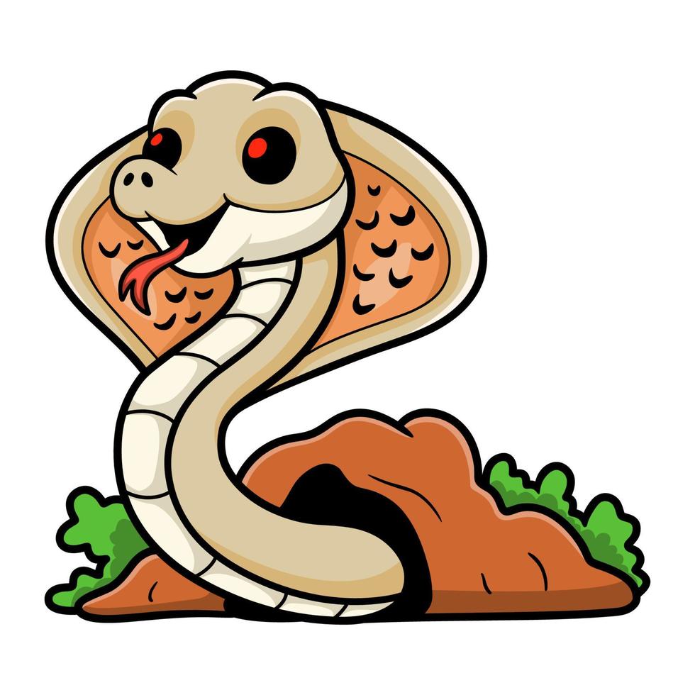 Cute albino monocled cobra cartoon out from hole vector