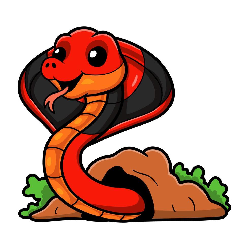 Cute red spitting cobra cartoon vector