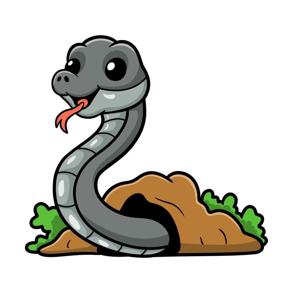 linda caricatura de serpiente mamba negra fuera del agujero vector